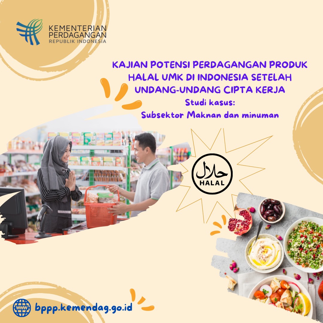 Cover Kajian Potensi Perdagangan Produk Halal UMK di Indonesi Setelah UNDANG-UNDANG CIPTA KERJA Studi Kasus: Subsektor Makanan dan Minuman